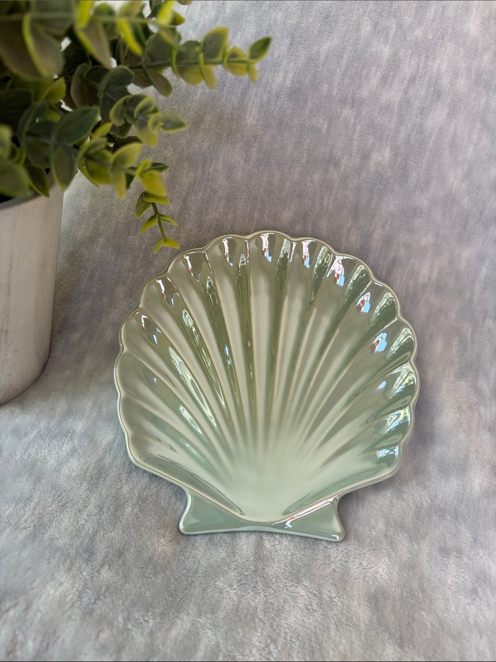 Soft Seafoam Aqua Sea Shell Ceramic Soap or Trinket Dish NWT 6x6x.75”